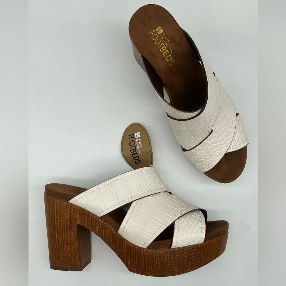WHITE MOUNTAIN women’s Alive Platform wooden block Slide Sandal in white 7.5